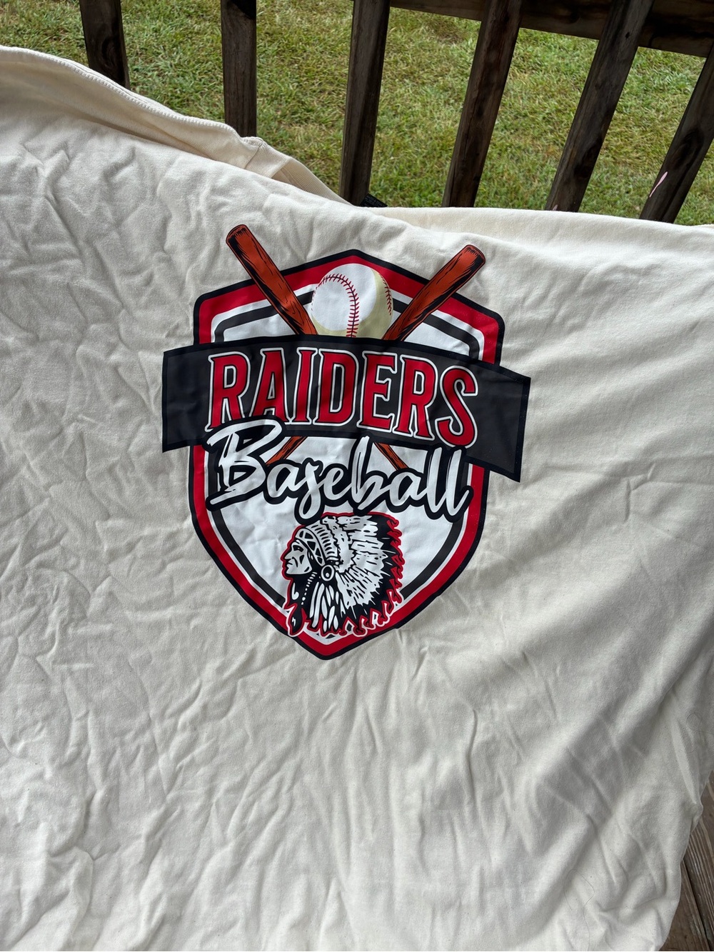 Raiders Baseball Top - Cream with Red and Black Logo